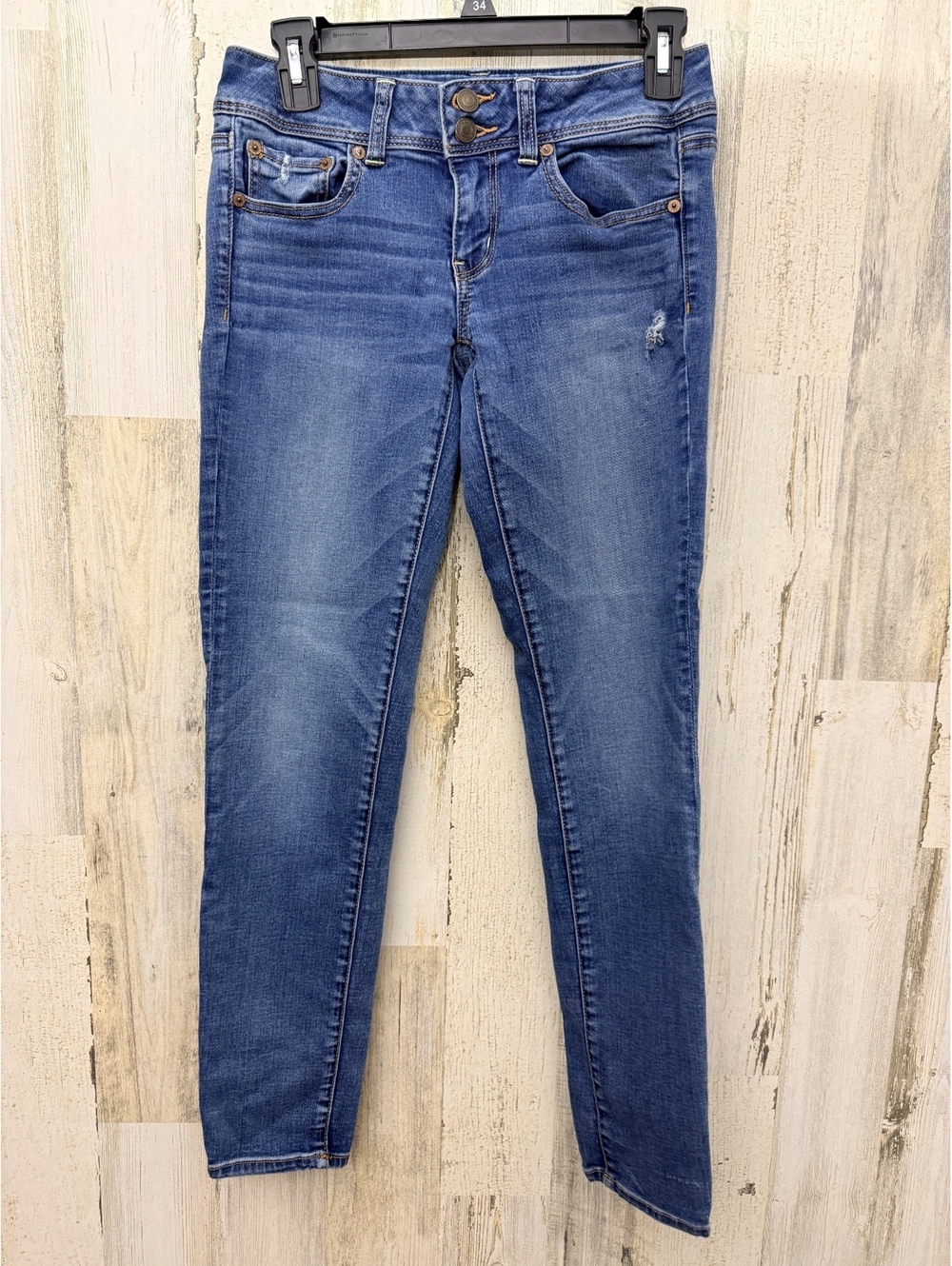 American Eagle Womens 6 Regular Stretch Skinny Jeans Double Button Distressed
